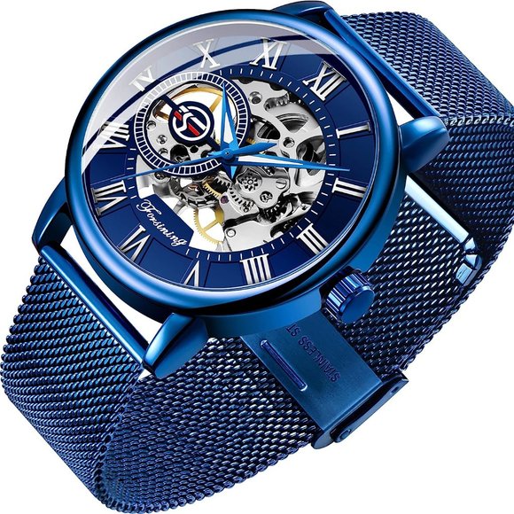 Men Skeleton Watch Classic Roman Numeral Steampunk Mechanical Watch - Picture 1 of 3